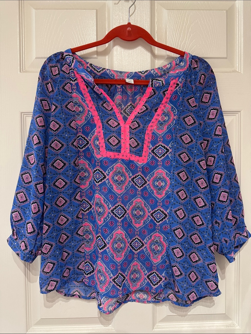 Old Navy Blue & Pink Printed Women's Sheer Top